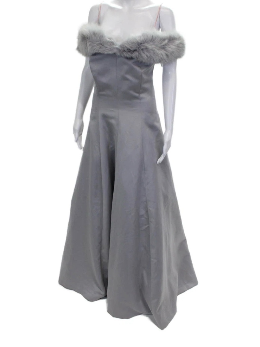 Vintage Victor Costa Off The Shoulder Fur Trim Formal Evening Gown Dress 12 - Picture 2 of 8